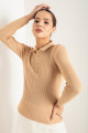 Women's Tan Polo Neck Knitwear Sweater