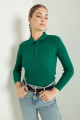 Women's Emerald Green Polo Neck Knitwear Sweater