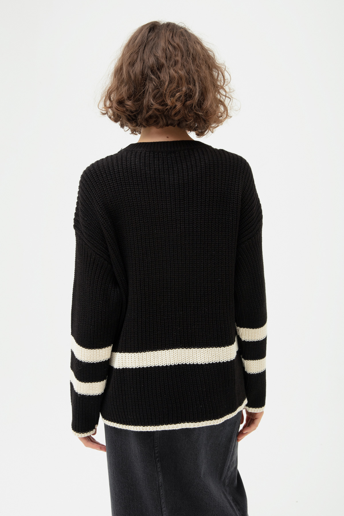 Women's Black Buttoned Knitwear Sweater