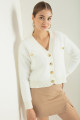 Women's White Gold Buttoned Knitwear Cardigan