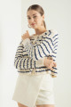 Women's Beige Gold Buttoned Striped Knitwear Cardigan