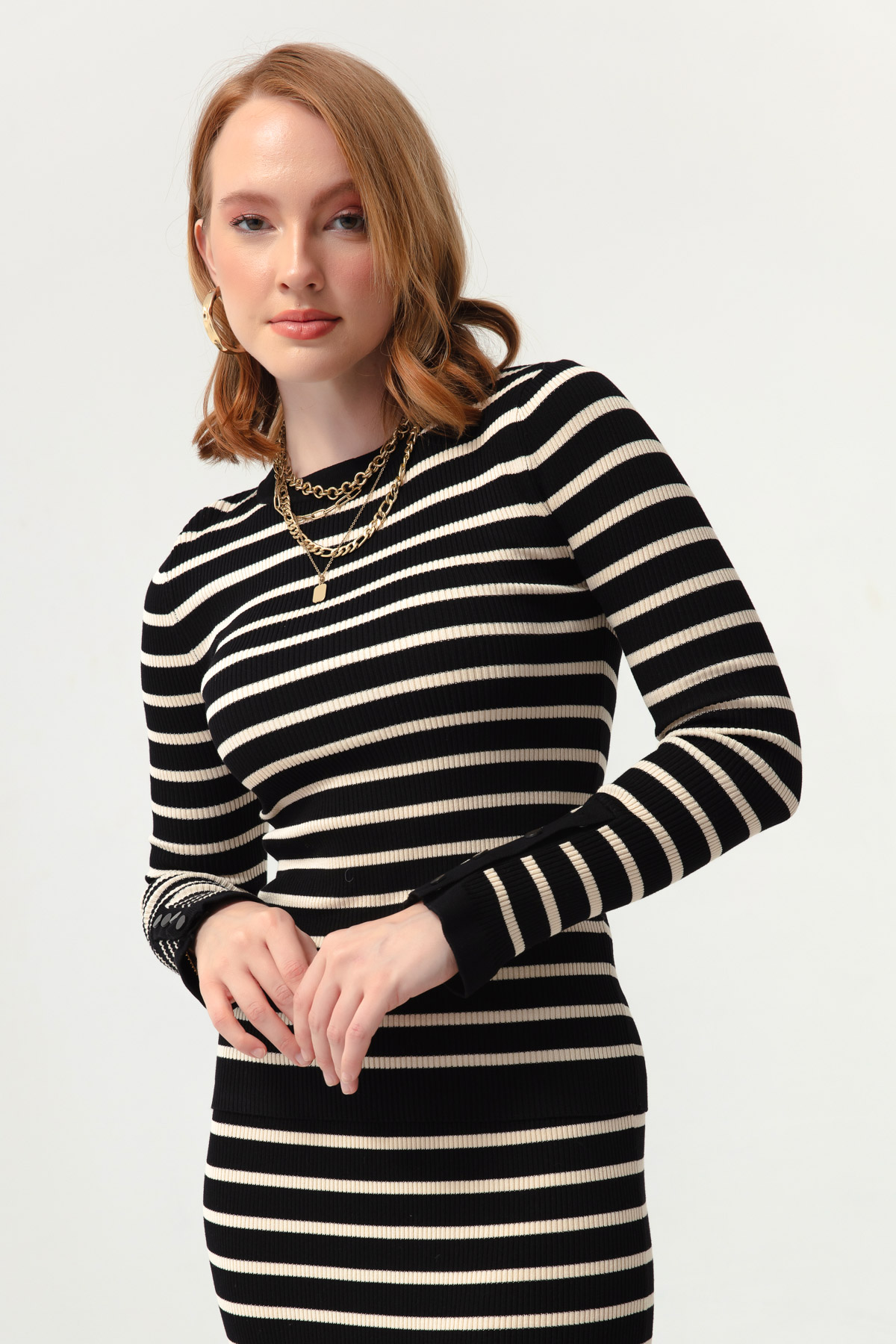 Women's Black Striped Knitwear Set