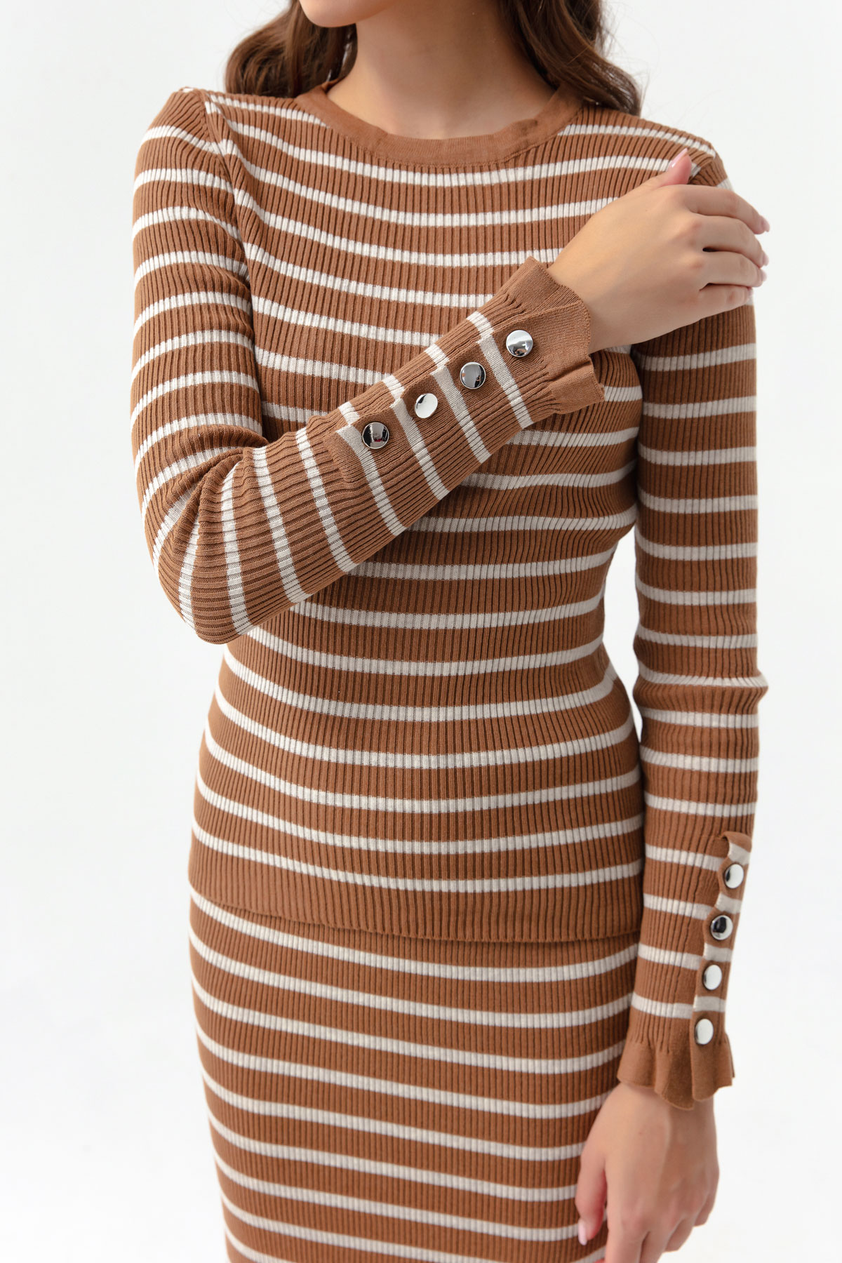 Women's Tan Striped Knitwear Set