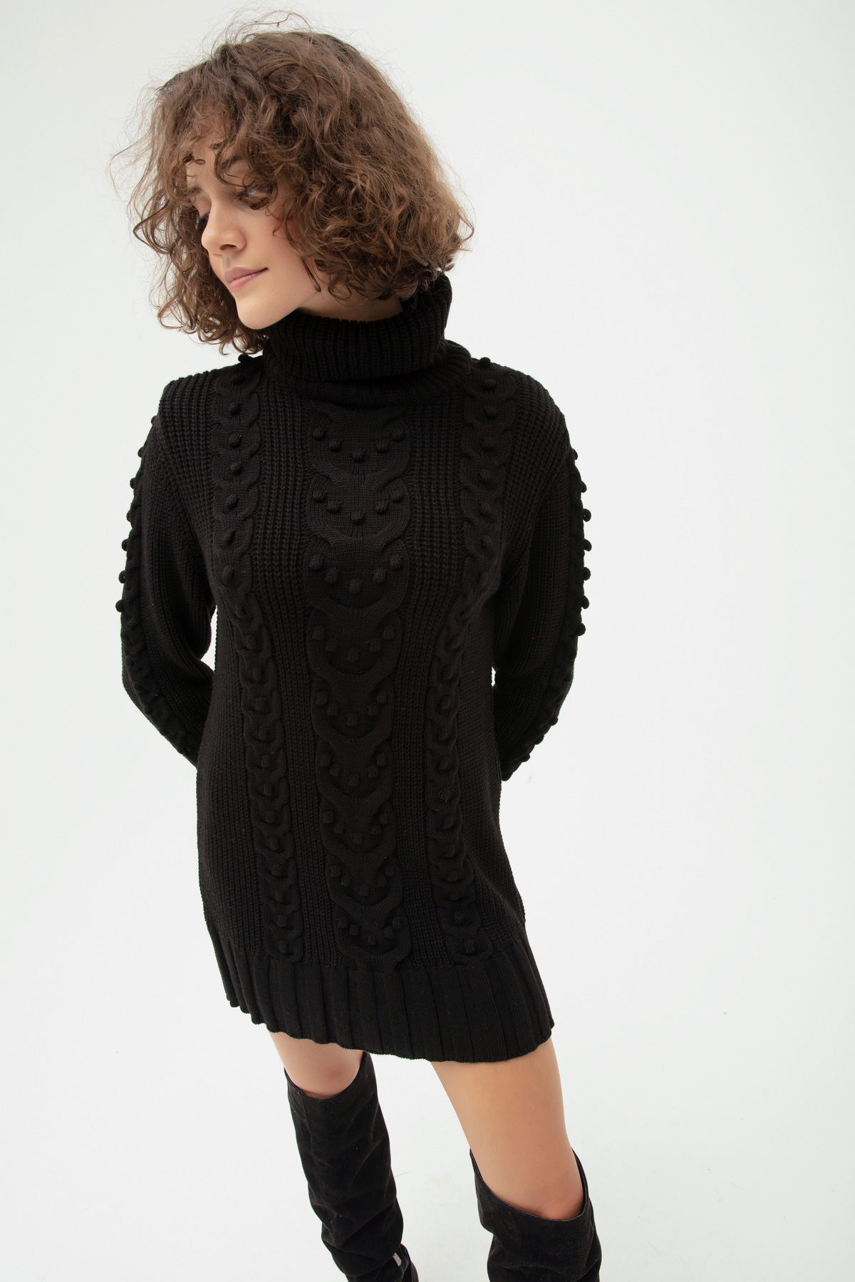 Women's Black Turtleneck Knitwear Dress