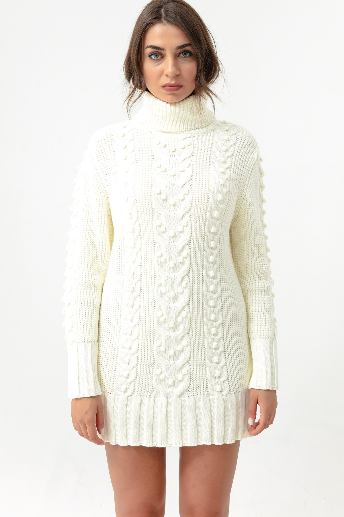 Women's White Turtleneck Knitwear Dress