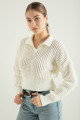 Women's White Polo Neck Knitwear Sweater