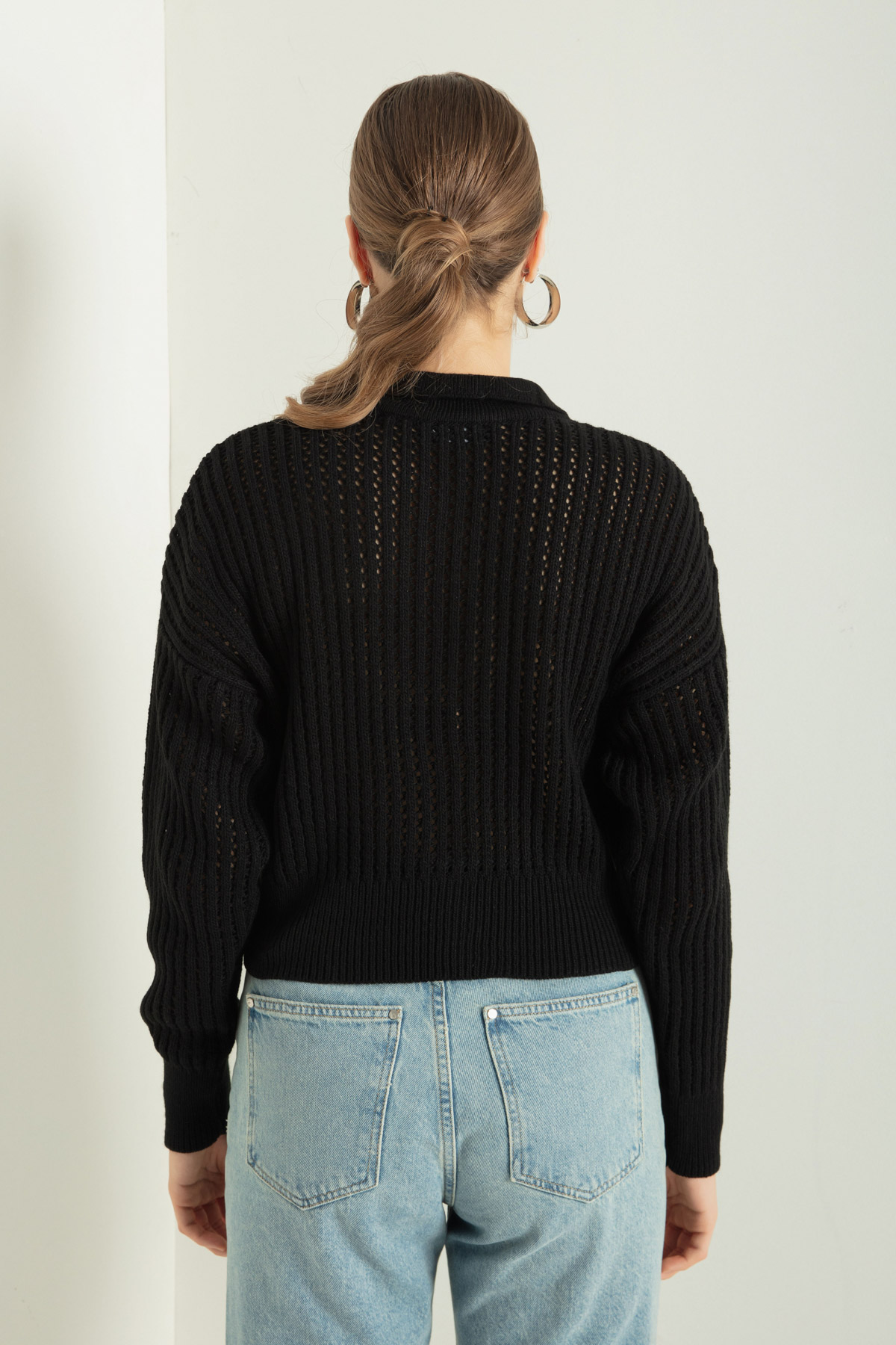Women's Black Polo Neck Knitwear Sweater