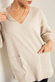 Women's Beige V-Neck Sweater