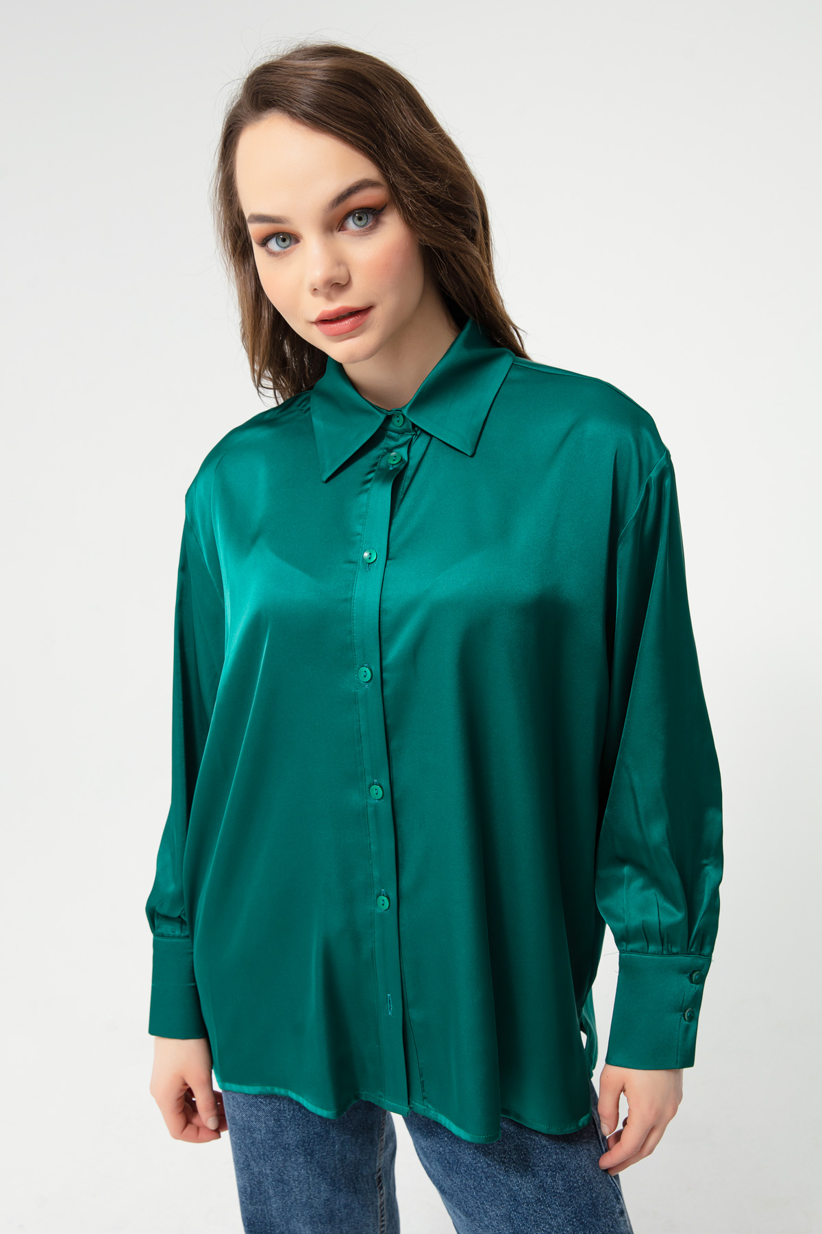 Women's Green Satin Shirt