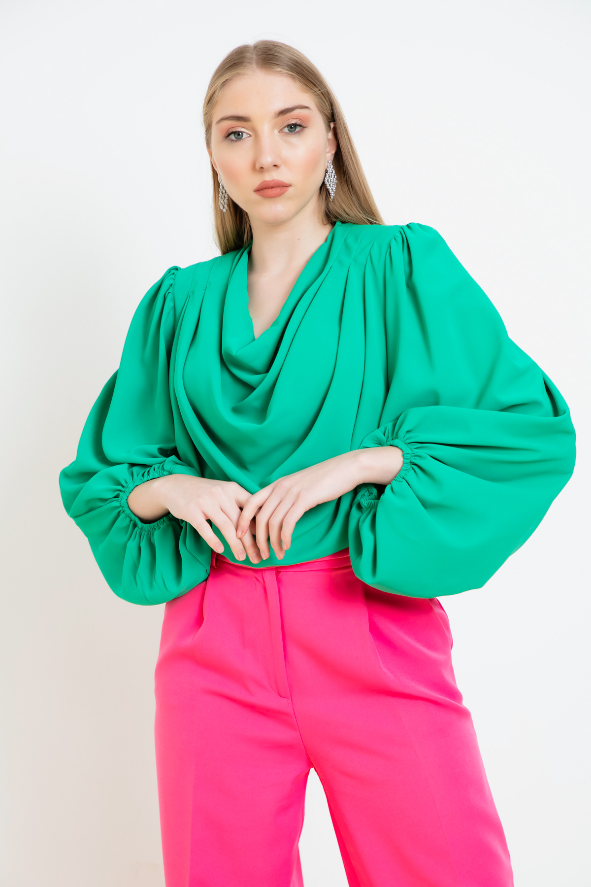 Women's Green Collar Collar Blouse