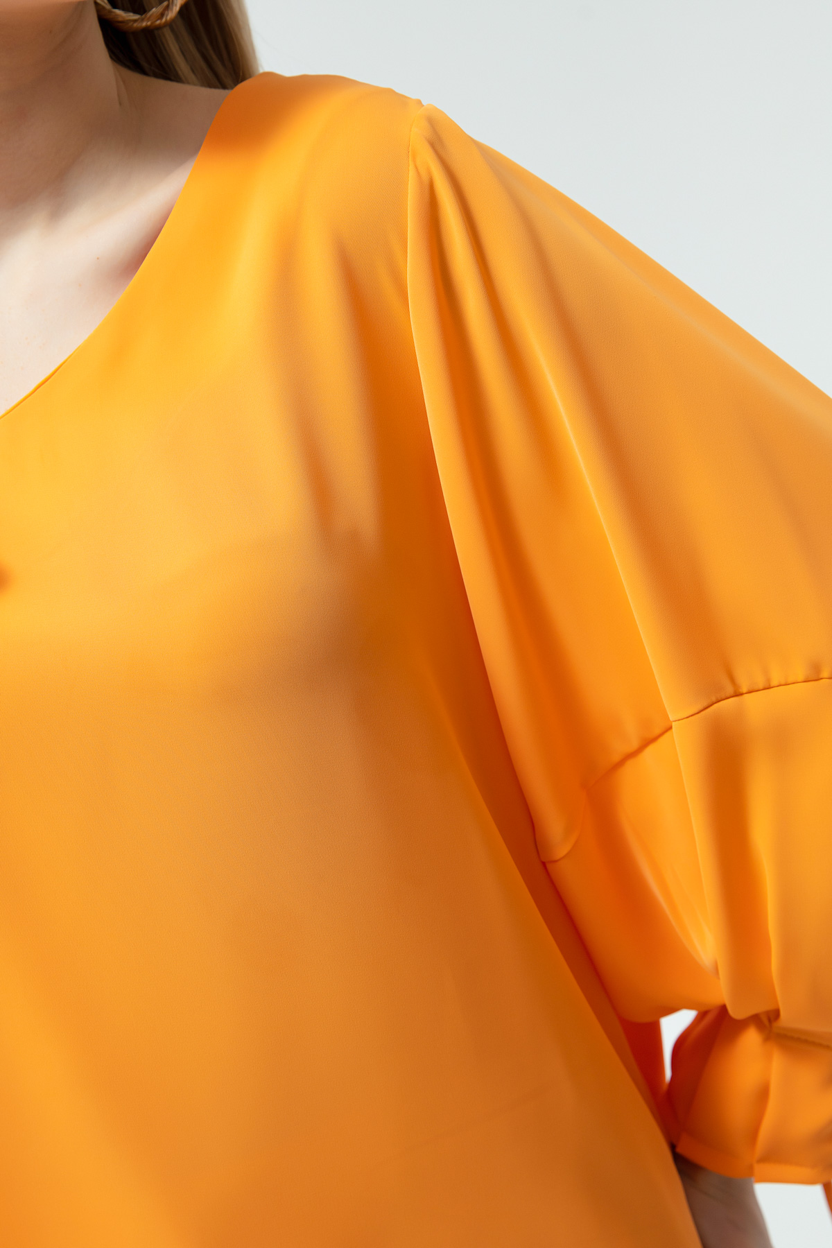 Women's Orange Tie Sleeve Blouse