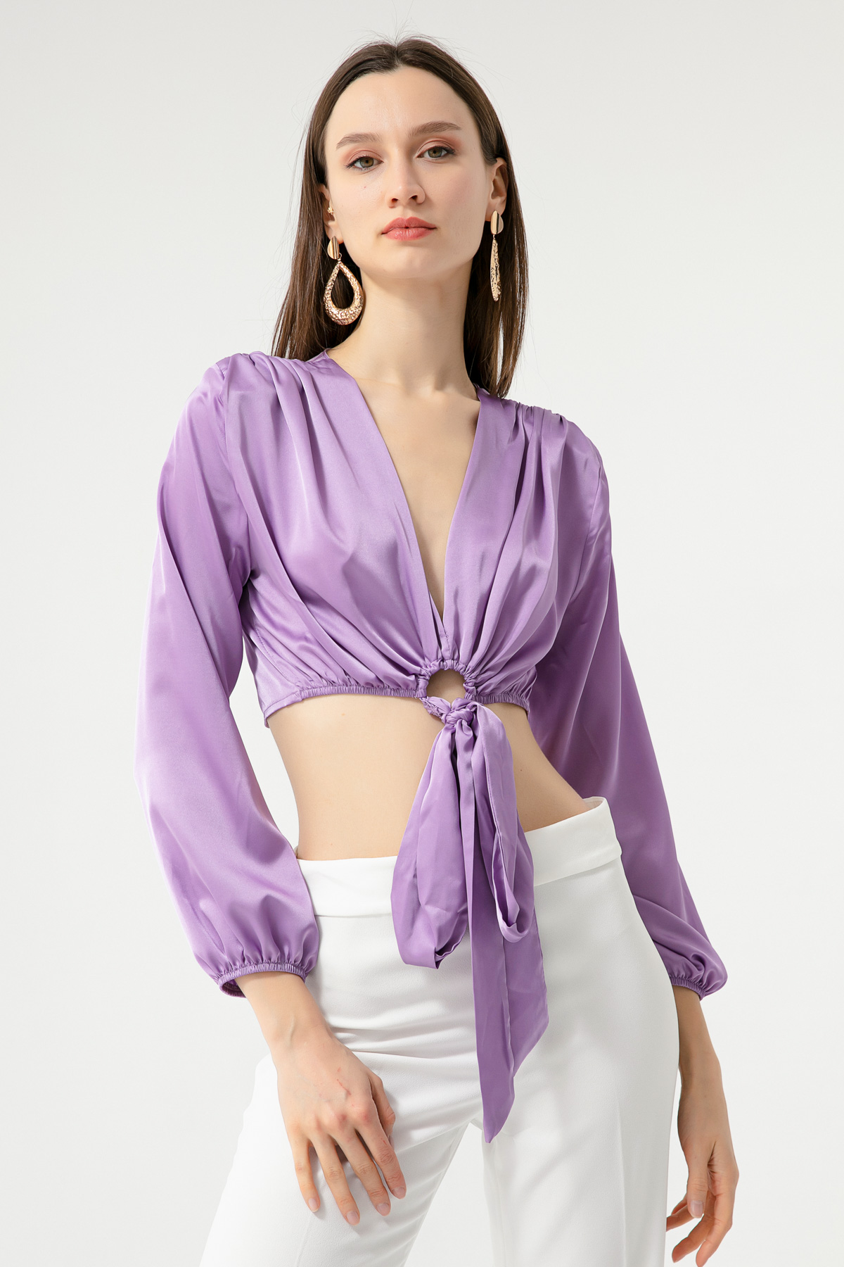Women's Lilac Tie Waist Blouse